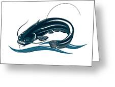 Illustration Fishing Catfish Logo On White Background Digital Art