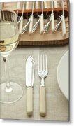 Fish Knife And Fork Set At Table Setting Metal Print