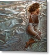 Sleeping Woman in Silk Sheets Metal Print