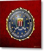 Federal Bureau Of Investigation - F B I Emblem On Red Velvet Metal Print
