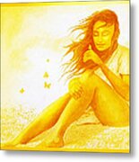 Golden  Sunset Butterfly  Girl Metal Print