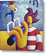 Two Soft Musicians With Musical Notes Metal Print