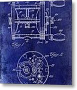 1943 Fishing Reel Patent Drawing Blue Metal Print