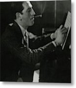 A Portrait Of George Gershwin At A Piano Metal Print