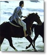 Andie Macdowell And Paul Qualley Riding Horses Metal Print