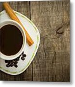 Coffee Cup With Beans And Cinnamon Stick #1 Metal Print