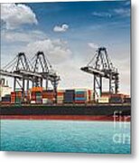 Container Ship Berthing Port #1 Metal Print