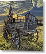 Covered Wagon And Farm In 1880 Town #1 Metal Print