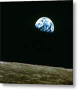 Earthrise Over Moon Metal Print