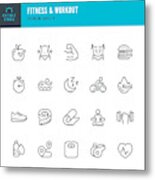 Fitness & Workout - Set Of Thin Line Vector Icons #1 Metal Print