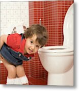 Girl Using Toilet #1 Metal Print