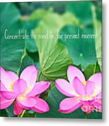 Gorgeous Pair Pink Lotus Couple Blossoms Green Leaves #1 Metal Print