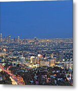 L.a. Skyline Los Angeles Ca Cityscape Night Dusk Lit Lights On 3 #1 Metal Print