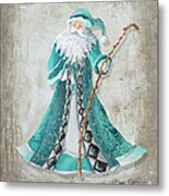 Old World Style Turquoise Aqua Teal Santa Claus Christmas Art By Megan Duncanson Metal Print
