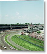 Race Cars In Pace Lap In A Stadium #1 Metal Print