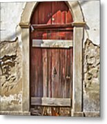 Red Wood Door Of The Medieval Village Of Pombal Metal Print