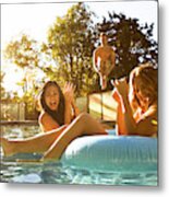 Three Friends Enjoying A Day At The Pool. #1 Metal Print