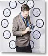 Time Management Business Man Looking At Clock #1 Metal Print