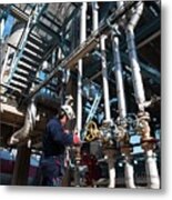 Worker Checking Pipework On An Oil And Gas Refinery #1 Metal Print