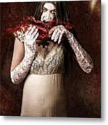 Zombie Vampire Woman Eating Human Hand #1 Metal Print