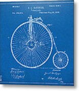 1881 Velocipede Bicycle Patent Artwork - Blueprint Metal Print
