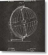 1886 Terrestro Sidereal Globe Patent 2 Artwork - Gray Metal Print