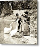 1890 Feeding Swans In Paris Metal Print