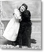 1890 Happy Girl And Her Retriever Metal Print