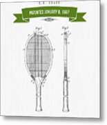 1907 Tennis Racket Patent Drawing - Retro Green Metal Print