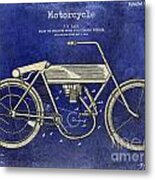 1911 Motorcycle Patent Drawing 2 Tone Blue Metal Print
