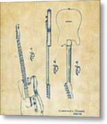 1951 Fender Electric Guitar Patent Artwork - Vintage Metal Print