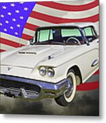 1958  Ford Thunderbird With American Flag Metal Print