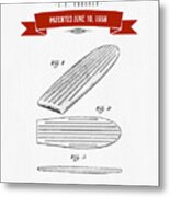 1958 Surfboard Patent Drawing - Retro Red Metal Print