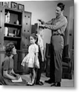 1960s Father Measuring Daughter & Son Metal Print