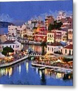 Painting Of Agios Nikolaos City Metal Print