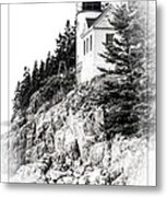 Bass Harbor Light In Black And White Metal Print