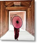 Buddhist Monk Walking Along Temple #2 Metal Print