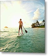 Caucasian Man On Paddle Board In Ocean #2 Metal Print