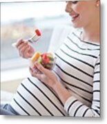 Pregnant Woman Eating Fruit Salad #2 Metal Print