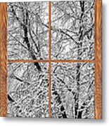 Snowy Tree Branches Barn Wood Picture Window Frame View #2 Metal Print