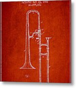 Trombone Patent From 1902 - Red Metal Print