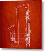 Saxophone Patent Drawing From 1899 - Red Metal Print