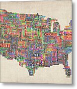 United States Typography Text Map #5 Metal Print