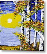 White Birch Trees In Fall Abstract Painting #1 Metal Print