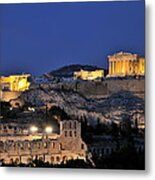 Acropolis Of Athens During Dusk Time #6 Metal Print