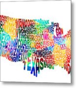 United States Typography Text Map #3 Metal Print