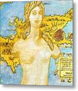 Ancient Cyprus Map And Aphrodite Metal Print