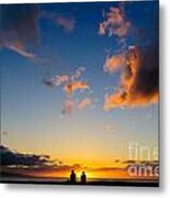 Couple Watching The Sunset On A Beach In Maui Hawaii Usa #4 Metal Print