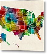 United States Watercolor Map Metal Print