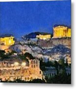 Acropolis Of Athens During Dusk Time #3 Metal Print